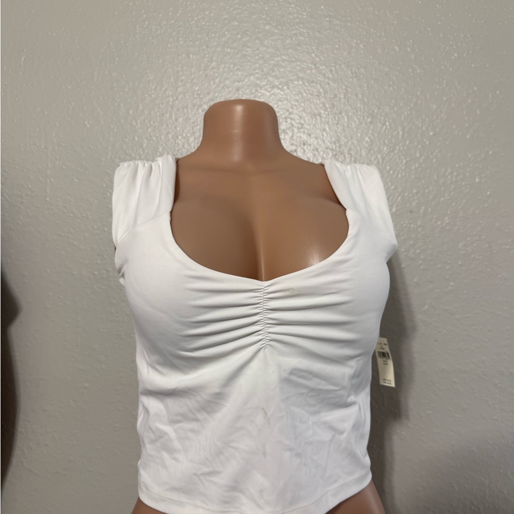 Aerie White Ruched Crop Top